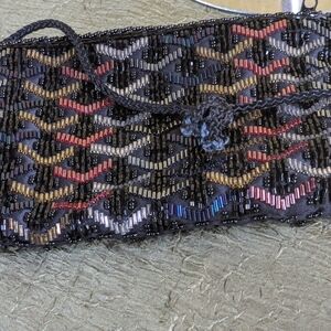 Beaded Black Evening Clutch with Multicolor Accents